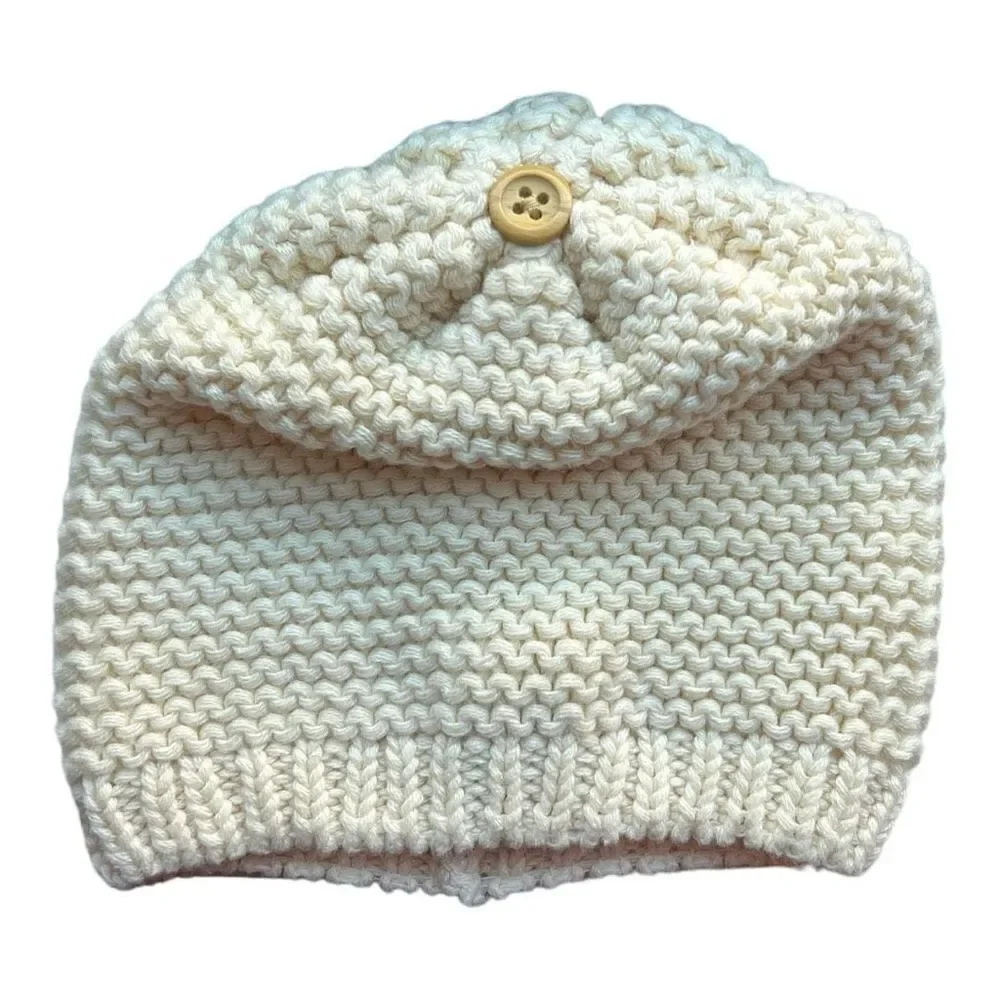 Unisex Baby Gap French Vanilla Button Top Newborn Beanie Hat - Sz N